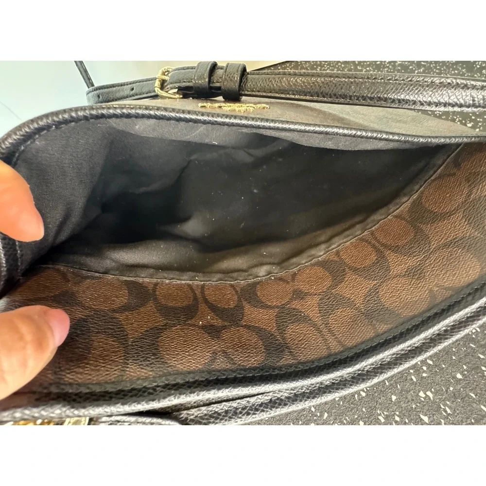 Coach Signature Brown Canvas Crossbody Bag Zip Top Classic Monogram - Picture 12 of 16